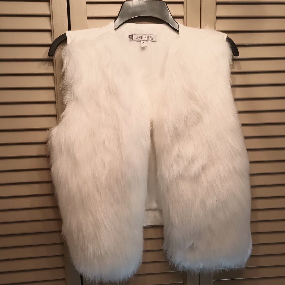Jennifer Lopez White Faux Fur Vest XL